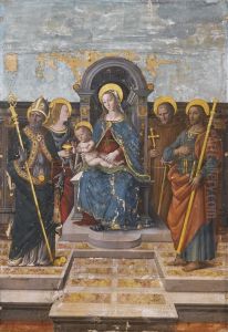 Madonna Col Bambino In Trono Fra I Santi Nicola Da Bari, Giacomo, Maddalena E Antonio Abate by Agnolo Di Polo