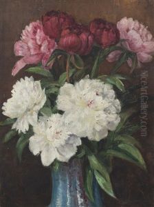 Peonies In A Vase, Paris by Adolf von Becker