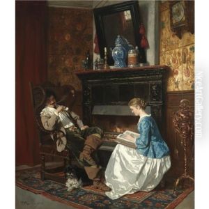 Junge Dame Am Kamin Sitzend by Carl Ludwig Friedrich Becker