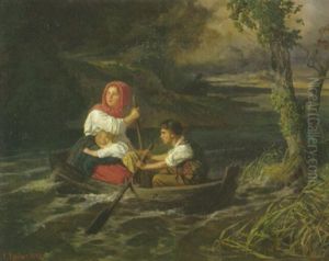 Flucht Vor Dem Gewitter: Drei Kinder Im Nachen Auf Dem See