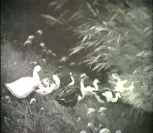 Ducks Moving Towards A Pond by Ernst Albert Becker