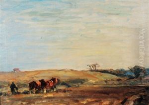 A Man Ploughing With Team by Harry Becker