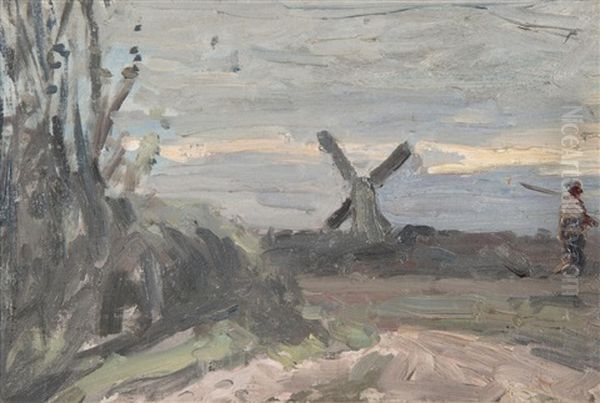 Landscape With Windmill And Farmworker - view 1