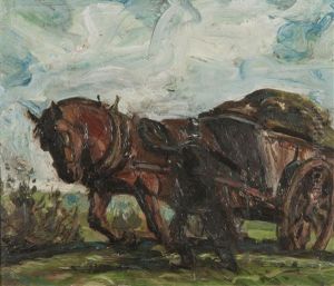 Horse And Cart Being Led By A Horseman