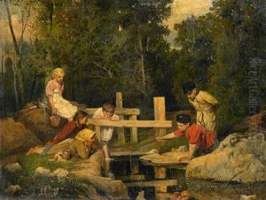 Angelnde Kinder Am Waldbach Angelnde Kinder Am Waldbach