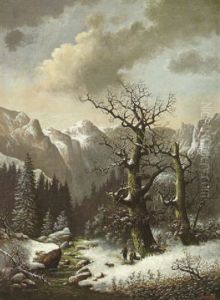 A Mountainous Winter Landscape With Hunters Resting By A Fire A Mountainous Winter Landscape With Hunters Resting By A Fire