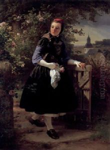Nach Dem Kirchgang - Madchen In Schwalmer Tracht by Jakob Becker