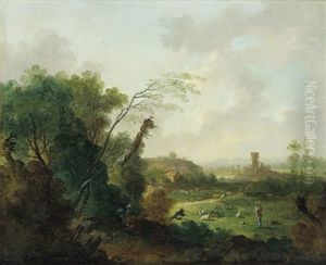 Bewaldete Landschaft Mit Einem Hirten Und Herde