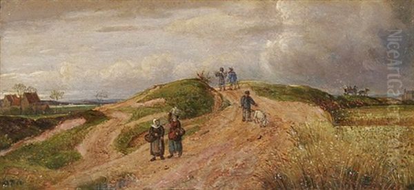 Bauern Auf Einem Feldweg In Hugeliger Landschaft - view 1