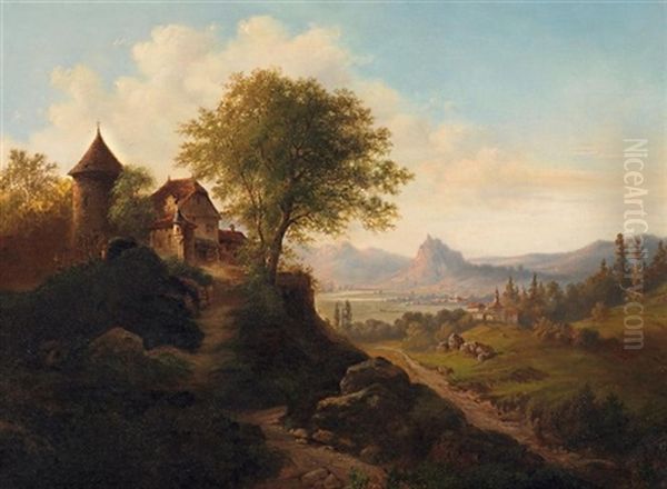 Sommerliche Fluslandschaft Mit Herrschaftlichem Anwesen - view 1