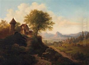 Sommerliche Fluslandschaft Mit Herrschaftlichem Anwesen Sommerliche Fluslandschaft Mit Herrschaftlichem Anwesen
