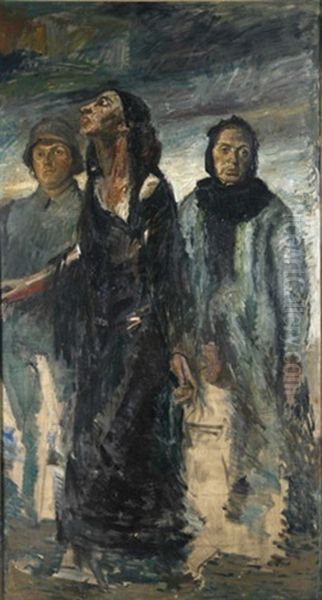Szene Aus Dem Ersten Weltkrieg Mit Einem Soldaten Und Zwei Frauen (study) - view 1