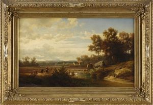 Weite Fluslandschaft Mit Reisigsammlern