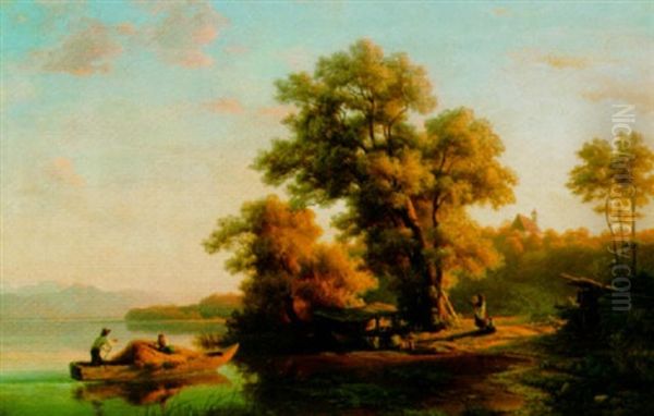 A Summer Landscape With Figures In A Boat - view 1