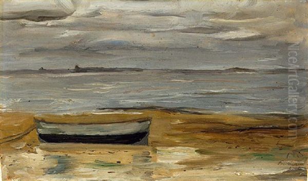 Strand Mit Grauem Kahn Und Grauem Meer - view 1