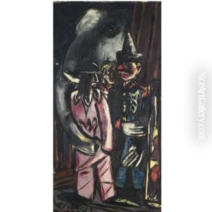 Elefant Und Clown Im Stall - Elephant And Clown In The Stable by Max Beckmann