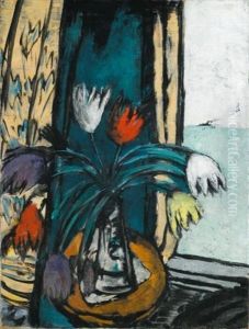 Stilleben Mit Tulpen Und Ausblick Aufs Meer (still Life With Tulips And A View Of The Sea) by Max Beckmann
