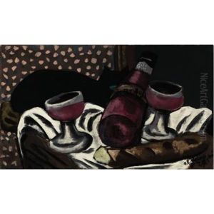 Stilleben Mit Weinglasern Und Katze (still-life With Wineglass And Cat) by Max Beckmann