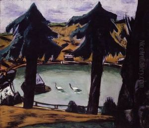 Bergsee Mit Schwanen by Max Beckmann