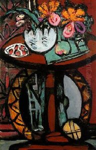 Stilleben Mit Orange-rosa Orchideen by Max Beckmann