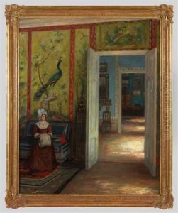 Dame Mit Muff Und Rosen Im Antichambre Auf Schloss Paretz by Wilhelm Beckmann