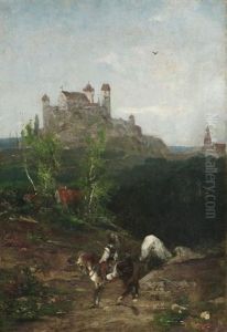 Reiterzug Vor Der Kulisse Einer Mittelalterlichen Burganlage by Wilhelm Beckmann