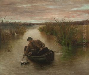 Hunter Retreiving Duck by Arthur Beckwith