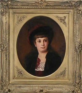 Portrait Of Young Girl With Feathered Hat by James Carroll Beckwith