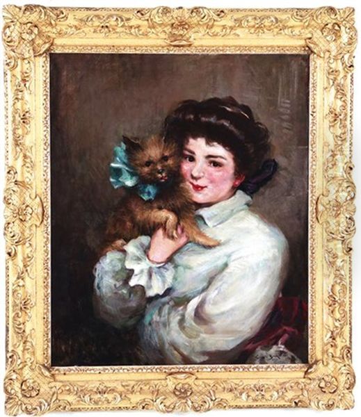 Portrait Of Young Lady With Prized Terrier - view 1