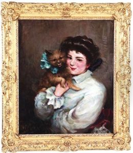 Portrait Of Young Lady With Prized Terrier by James Carroll Beckwith