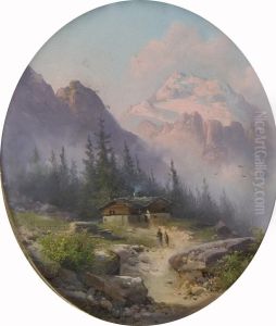 Paesaggio Con Casolare E Personaggi. by Guido Agostini