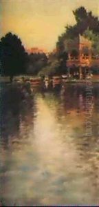 Old Boathouse In Central Park by James Carroll Beckwith