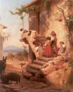 Eine Gruppe Spielender Kinder An Einem Italienischen Bauerngehoft by Francesco Beda