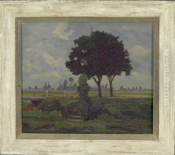Baum In Weiter Voralpenlandschaft Mit Stadtsilhouette Im Hintergrund - view 1