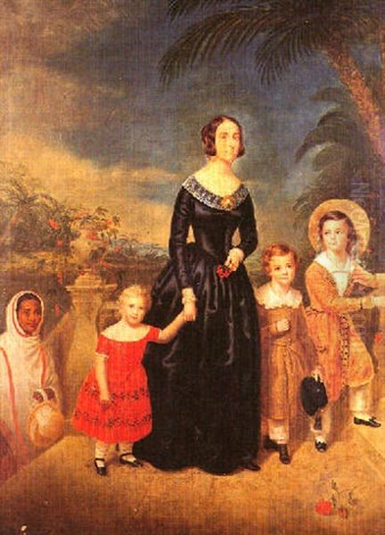 Portrait Of A Lady With Three Children And An Ayah On A Terrace - view 1