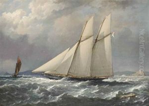 Lord Colville's Schooner Yacht Volage, Flying The Colours Of The Royal Yacht Squadron, Close-hauled And Heading Down The Channel Past The Mewstone Rock