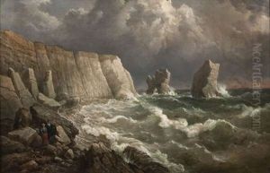 The 'arch" And 'stag" Rocks At Freshwater, Isle Of Wight, With A Group Of Figures In The Foreground