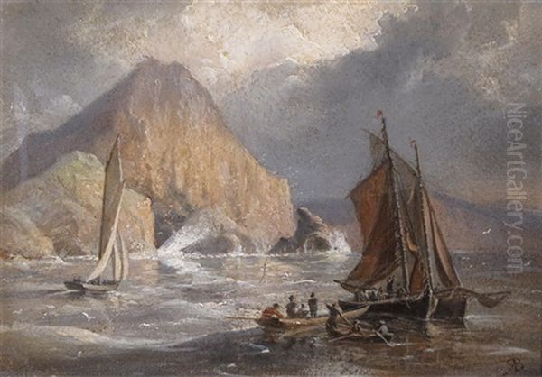 Ships At Sea, Possibly Skellig Isles, Ireland (pair) - view 1