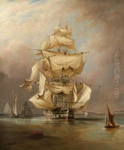 "h.m.s. Asia" Taking In Her Sails by Richard Bridges Beechey