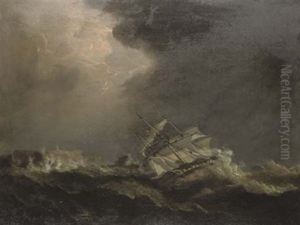 His Majesty's Frigate "fisgard", Captain T. Byam Martin, On A Lee Shore Weathering Ushant At 8.00 A.m. On 16th January 1801 - view 1