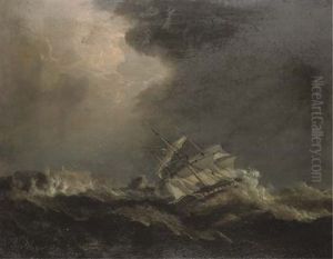 His Majesty's Frigate "fisgard", Captain T. Byam Martin, On A Lee Shore Weathering Ushant At 8.00am. On 16th January 1801 by Richard Bridges Beechey