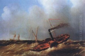 A Steamer In A Stormy Seascape by Richard Bridges Beechey