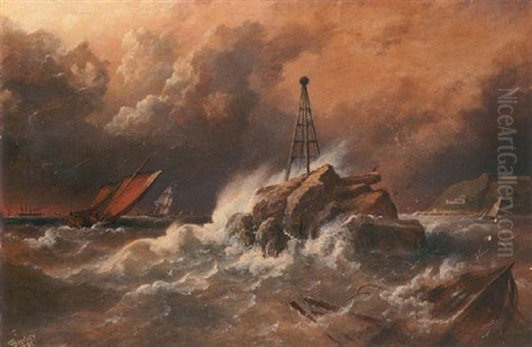 Plymouth Breakwater, With H.m.s. "constance" Offshore - view 1