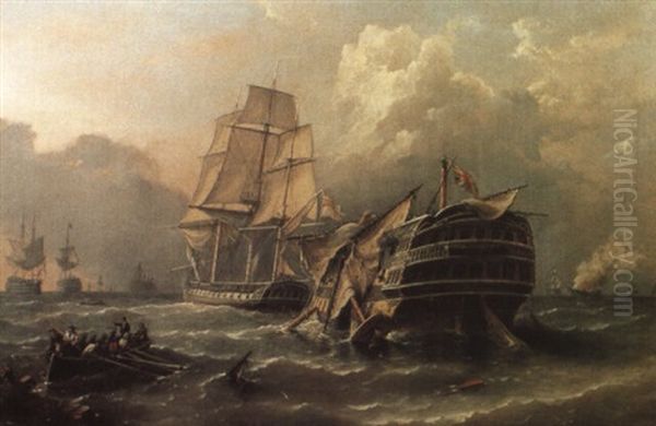 The Situation Of H.m.s. Bellisle...in Tow Off Trafalgar, Oct, 1805 - view 1