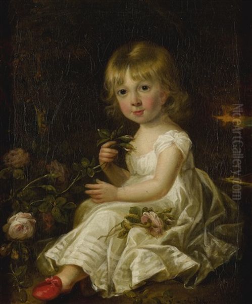 Portrait Of A Young Girl, Full Length, Holding Flower - view 1