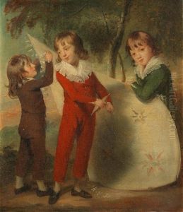 The Three Vandergucht Children With A Kite In A Wooded Landscape