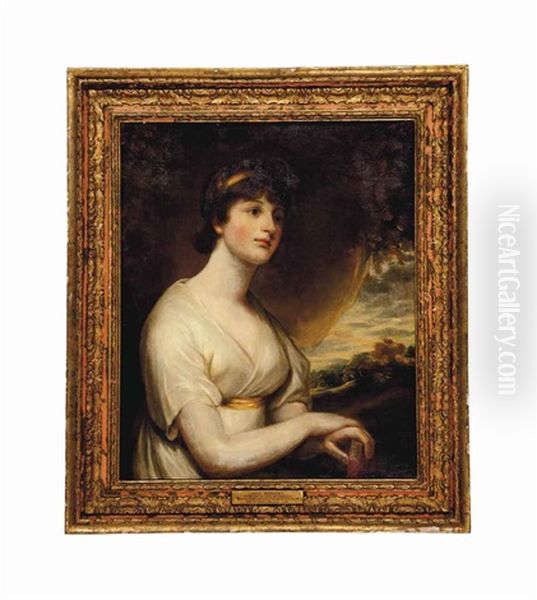 Portrait Of A Woman, Traditionally Identified As Jane Bridget Gooch, Wife Of Lt. Col. William Gooch, Half-length, In A White Dress by Sir William Beechey