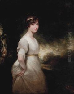 Portrait Of The Hon. Elizabeth Charlotte Eden, Lady Godolphin (1780-1847), Three-quarter-length, In A White Muslin Dress With A Yellow Bow by Sir William Beechey