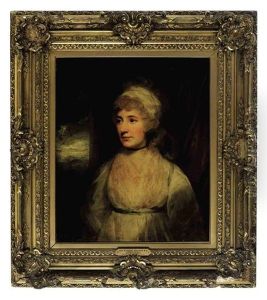 Portrait Of Mrs Humphrey, Wearing A White Dress by Sir William Beechey