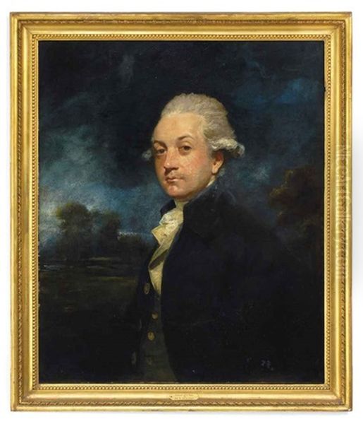 Portrait Of A Gentleman In A Blue Coat And White Cravat A Landscape Beyond - view 1